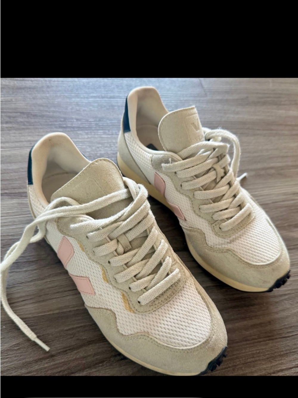 Veja Cream Canvas Sneakers with Pink Logo Detail - Picture 6 of 6